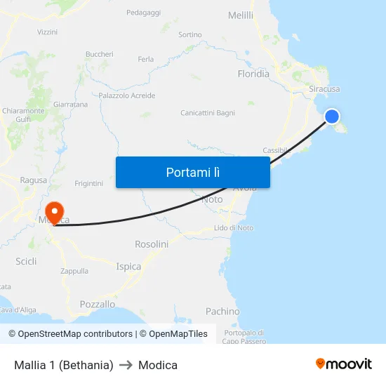 Mallia 1 (Bethania) to Modica map