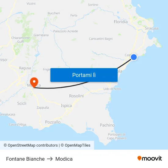 Fontane Bianche to Modica map
