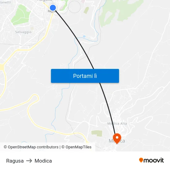 Ragusa to Modica map