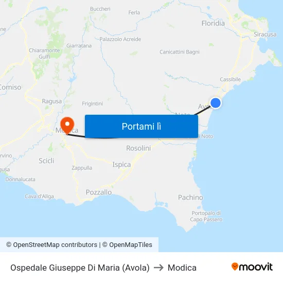 Ospedale Giuseppe Di Maria (Avola) to Modica map
