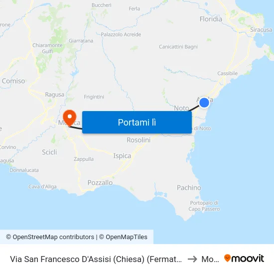 Via San Francesco D'Assisi (Chiesa) (Fermata Non Segnalata) (Avola) to Modica map