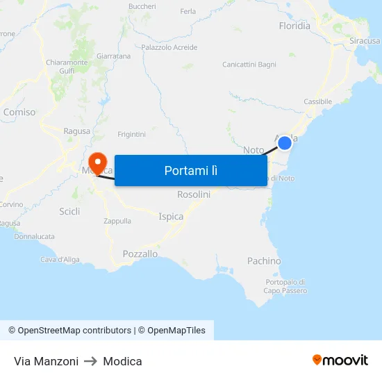 Via Manzoni to Modica map