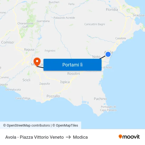 Avola - Piazza Vittorio Veneto to Modica map