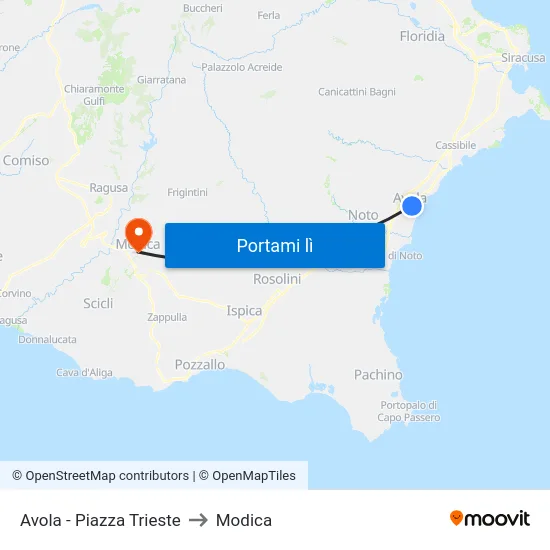 Avola - Piazza Trieste to Modica map