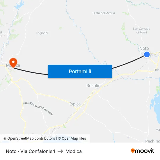 Noto - Via Confalonieri to Modica map