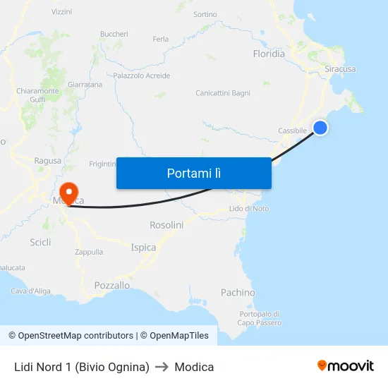 Lidi Nord 1 (Bivio Ognina) to Modica map