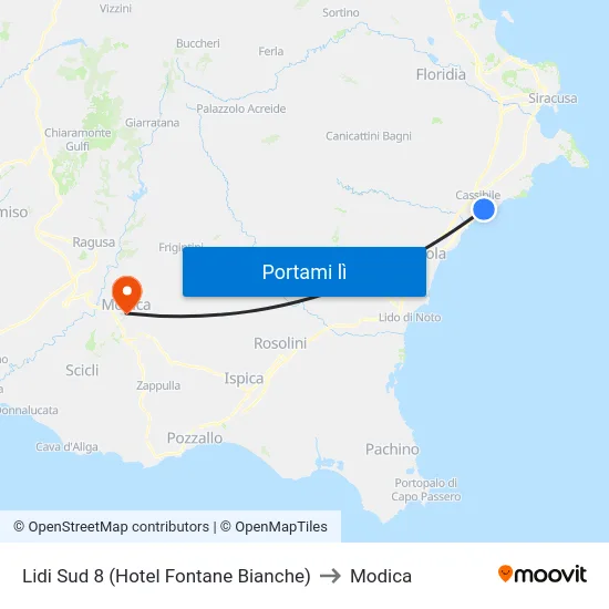 Lidi Sud 8 (Hotel Fontane Bianche) to Modica map