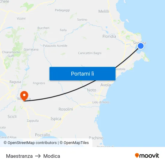 Maestranza to Modica map