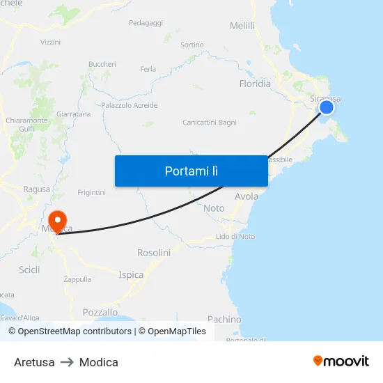 Aretusa to Modica map