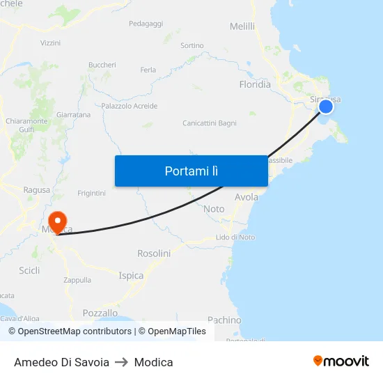 Amedeo Di Savoia to Modica map