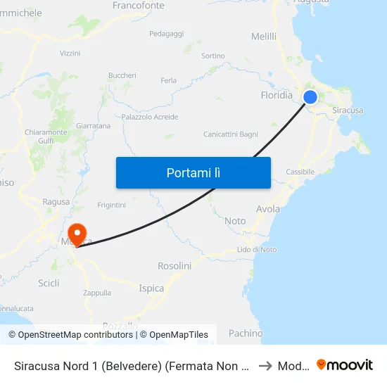 Siracusa Nord 1 (Belvedere) (Fermata Non Segnalata) to Modica map