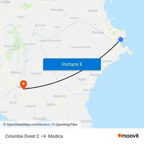 Columba Ovest 2 to Modica map