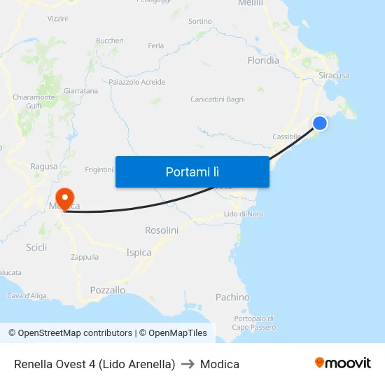 Renella Ovest 4 (Lido Arenella) to Modica map