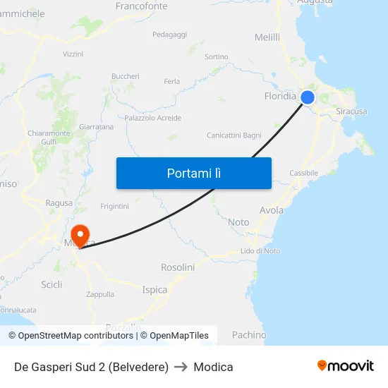 De Gasperi Sud 2 (Belvedere) to Modica map
