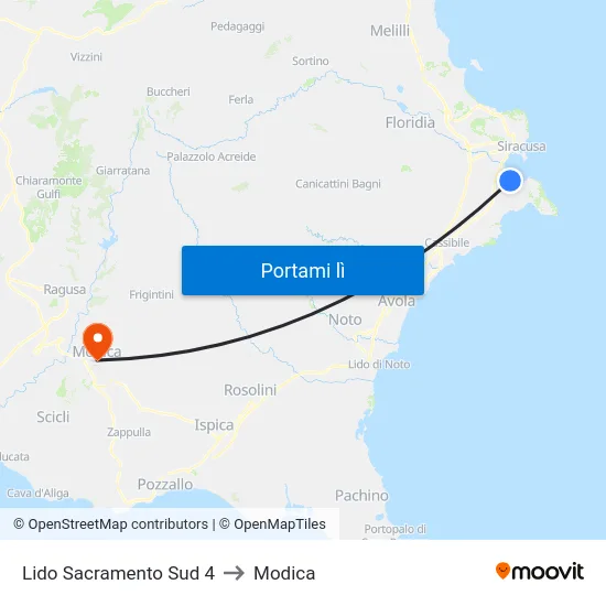 Lido Sacramento Sud 4 to Modica map