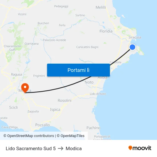 Lido Sacramento Sud 5 to Modica map