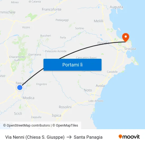 Via Nenni (Chiesa S. Giusppe) to Santa Panagia map