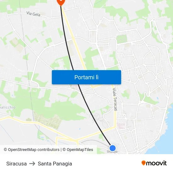 Siracusa to Santa Panagia map