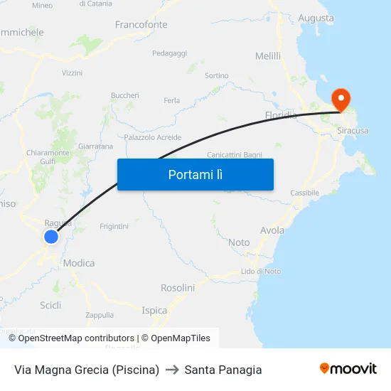 Via Magna Grecia (Piscina) to Santa Panagia map