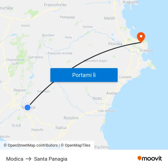 Modica to Santa Panagia map
