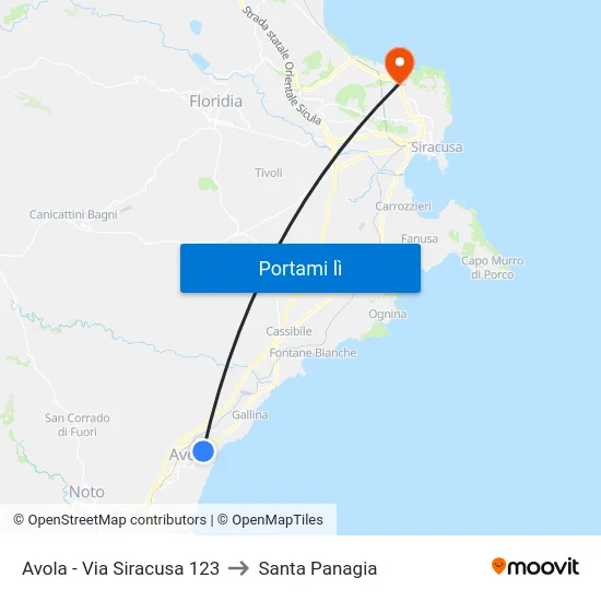 Avola - Via Siracusa 123 to Santa Panagia map