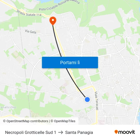 Necropoli Grotticelle Sud 1 to Santa Panagia map