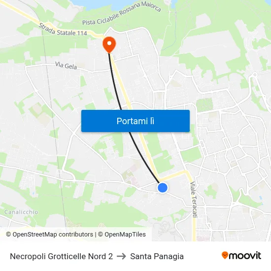 Necropoli Grotticelle Nord 2 to Santa Panagia map