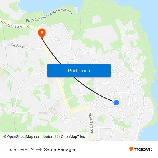 Tisia Ovest 2 to Santa Panagia map