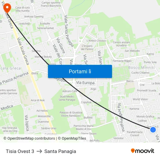 Tisia Ovest 3 to Santa Panagia map