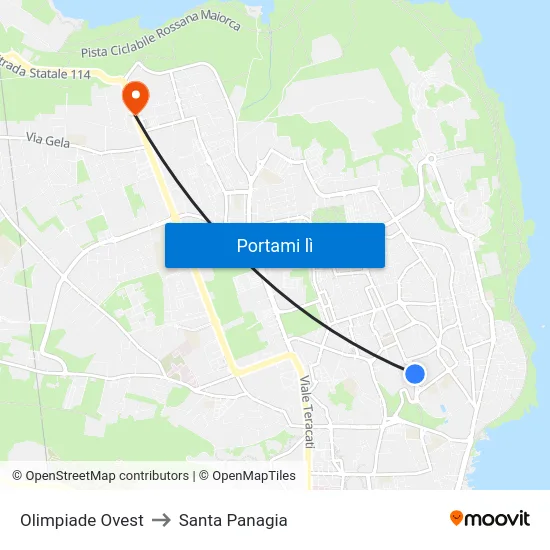 Olimpiade Ovest to Santa Panagia map