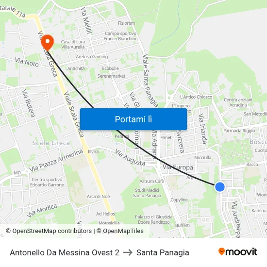 Antonello Da Messina Ovest 2 to Santa Panagia map