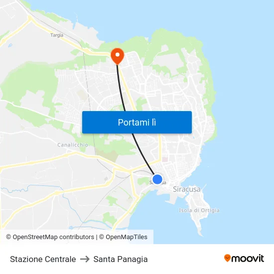 Stazione Centrale to Santa Panagia map