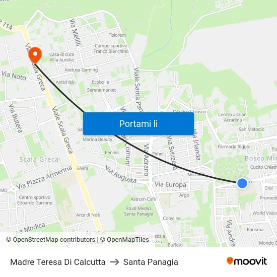 Madre Teresa Di Calcutta to Santa Panagia map