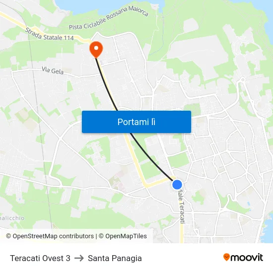 Teracati Ovest 3 to Santa Panagia map