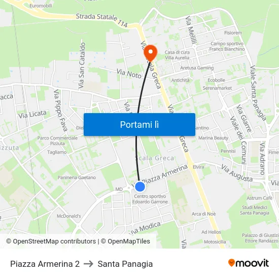 Piazza Armerina 2 to Santa Panagia map