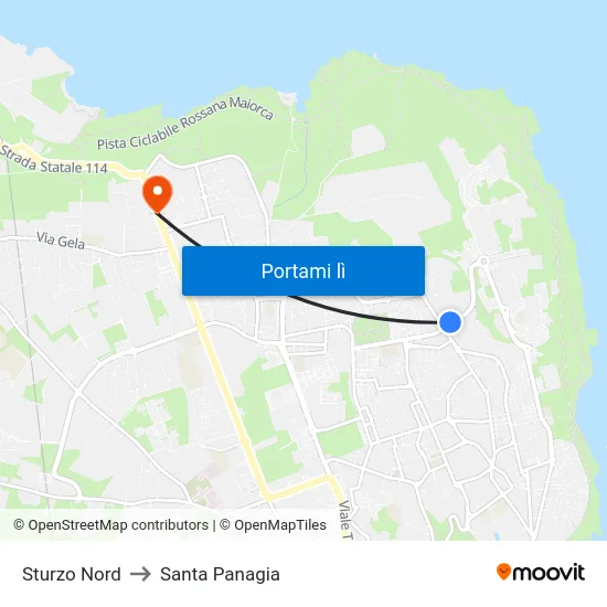 Sturzo Nord to Santa Panagia map
