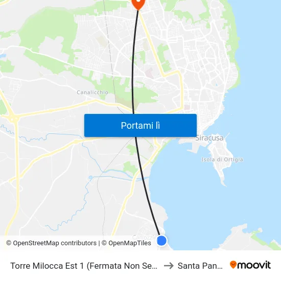 Torre Milocca Est 1 (Fermata Non Segnalata) to Santa Panagia map