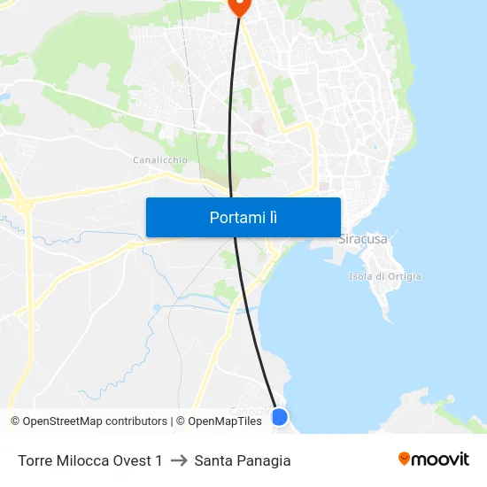 Torre Milocca Ovest 1 to Santa Panagia map