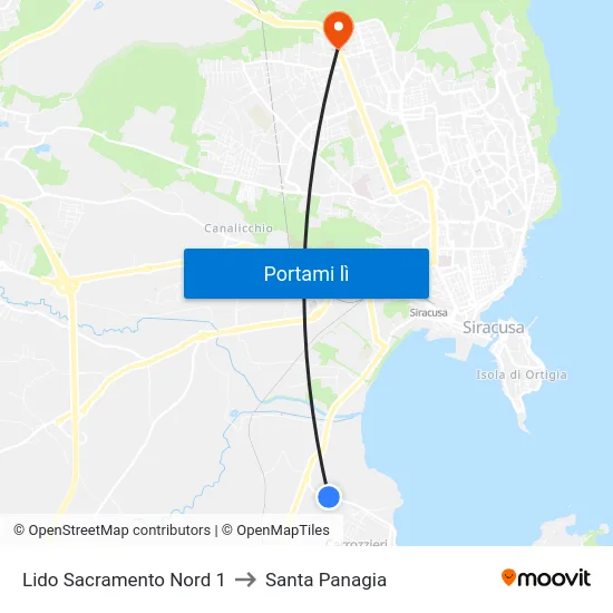 Lido Sacramento Nord 1 to Santa Panagia map