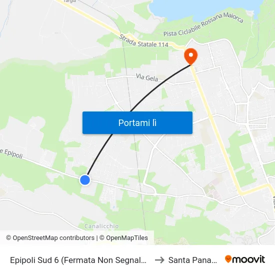 Epipoli Sud 6 (Fermata Non Segnalata) to Santa Panagia map