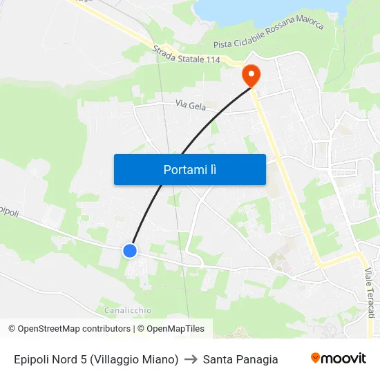 Epipoli Nord 5 (Villaggio Miano) to Santa Panagia map