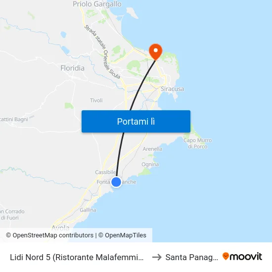 Lidi Nord 5 (Ristorante Malafemmina) to Santa Panagia map