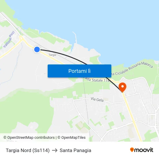 Targia Nord (Ss114) to Santa Panagia map
