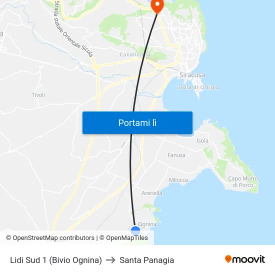 Lidi Sud 1 (Bivio Ognina) to Santa Panagia map