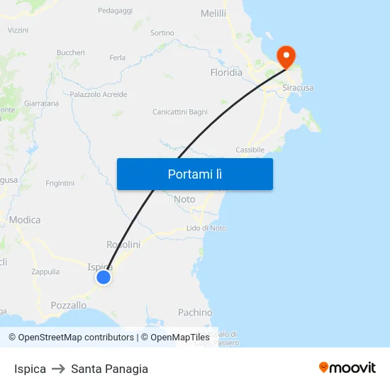 Ispica to Santa Panagia map