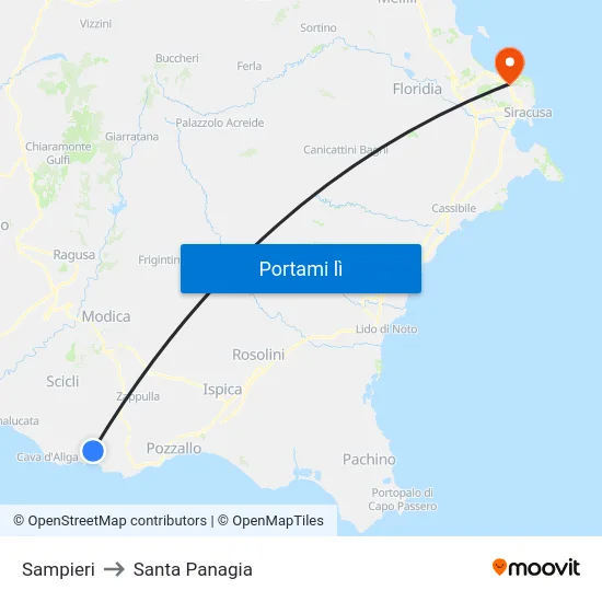 Sampieri to Santa Panagia map