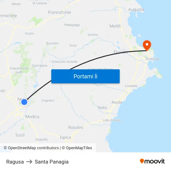Ragusa to Santa Panagia map