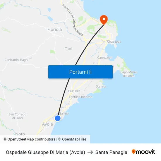 Ospedale Giuseppe Di Maria (Avola) to Santa Panagia map