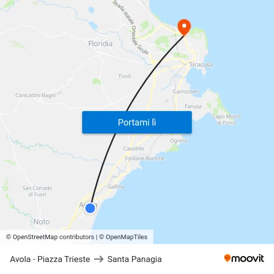 Avola - Piazza Trieste to Santa Panagia map