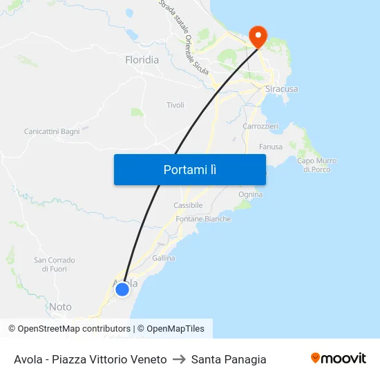 Avola - Piazza Vittorio Veneto to Santa Panagia map
